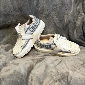 Dior Cream and French Blue Logo Sneakers size 36